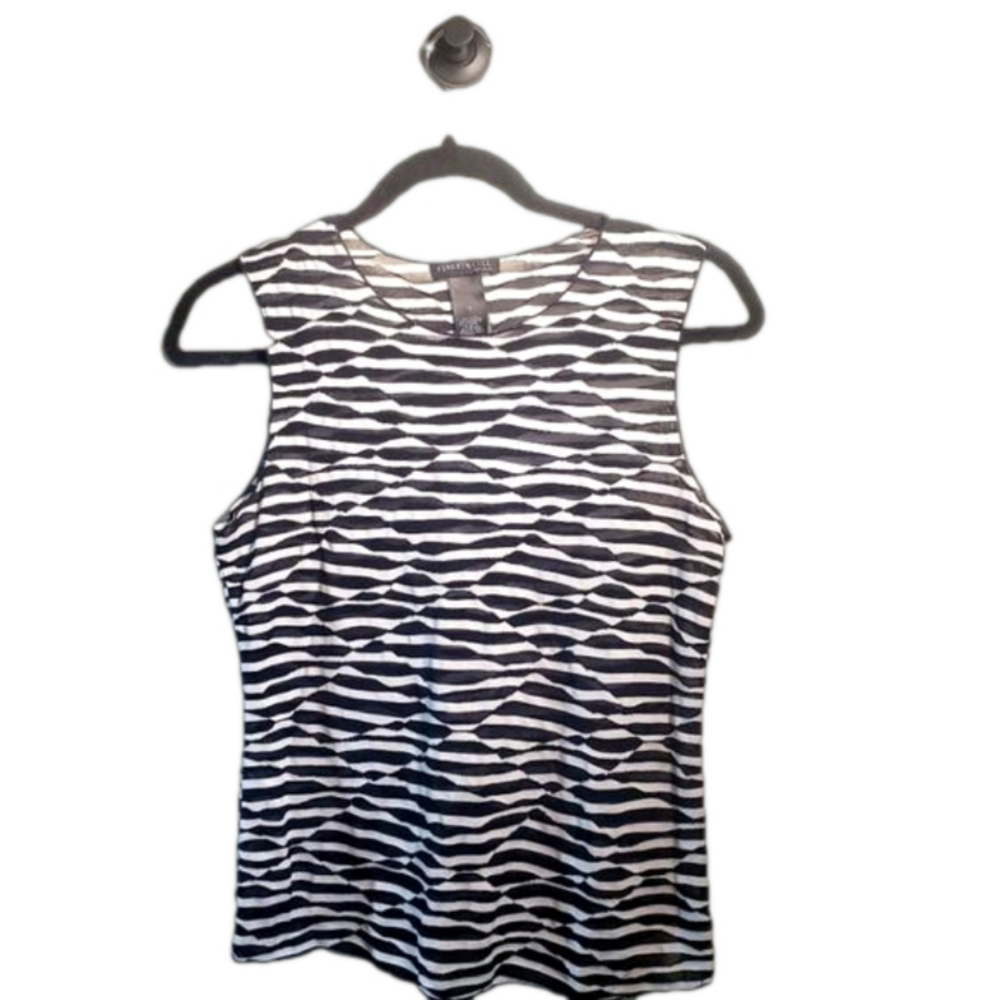 KENNETH COLE Black & White Print Tank Top Blouse Women's Size Medium Career Wear